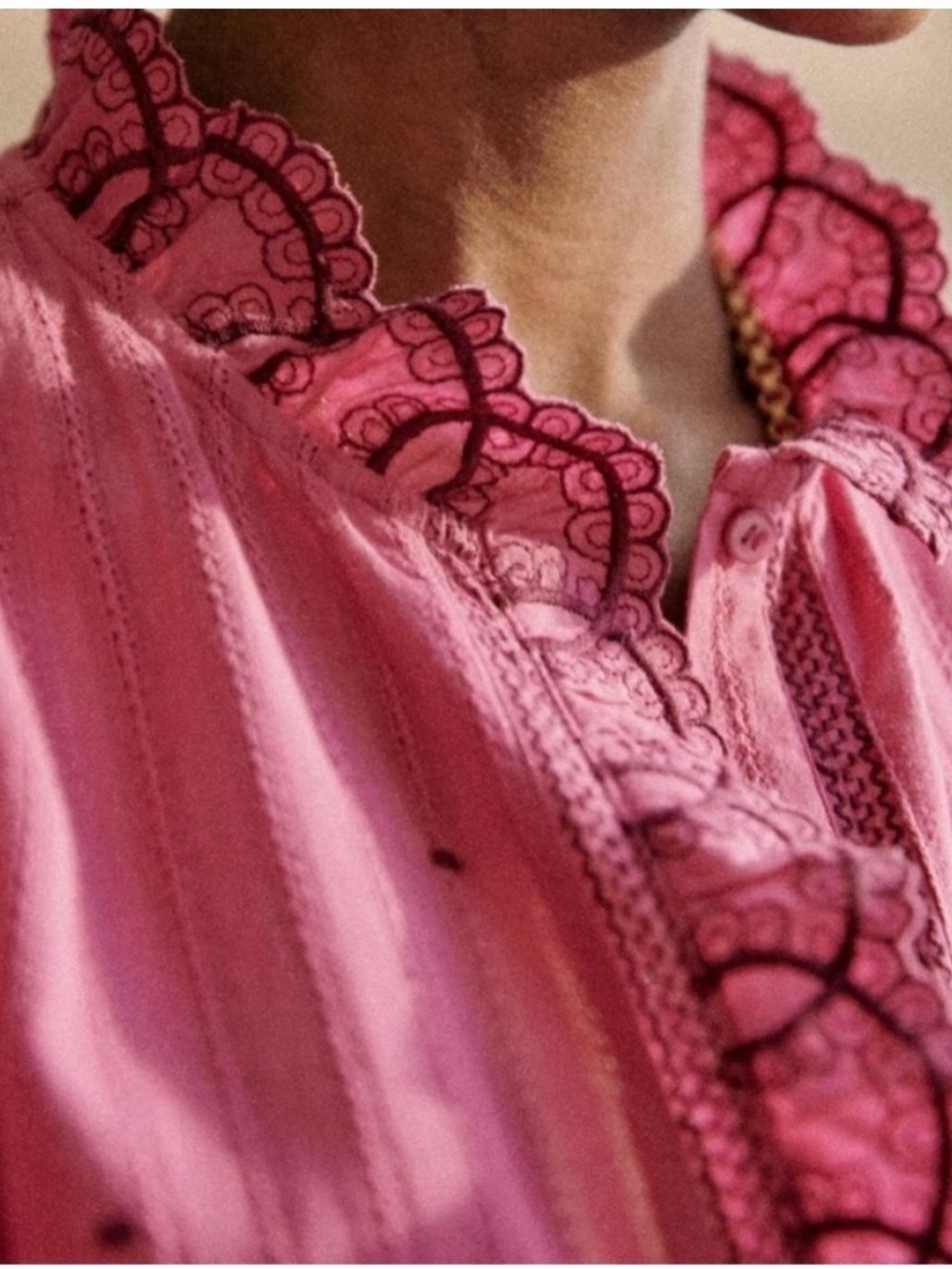 Sezane Chemise Mathilda Pink Lace-Trim Cotton Blouse - Picture 3 of 6